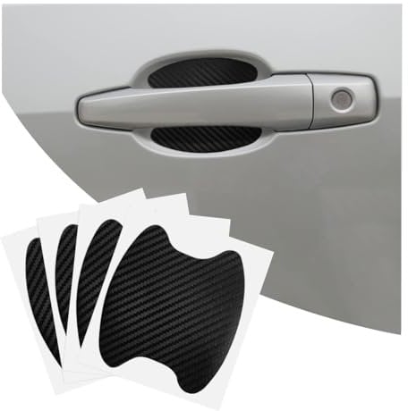 4PCS Car Door Handle Cup Stickers, Carbon Fiber Scratch Auto Door Protective Film, Non-Marking Car Door Bowl Protector, Door Handle Paint Cover Guard Universal for Most Cars, SUV, Van (Black)
