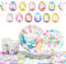 Vajilla de Pascua, 82 Piezas Vajilla de Pascua - Platos de Pascua, Mantel de Pascua, Vasos de Papel, etc. Vajilla de Pascua para Decoración de Pascua