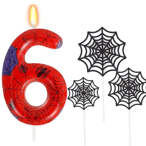Ronoza Geburtstagskerzen Zahlen 6 (Spidey Deko), Kerzen Geburtstag, Grüne Geburtstagskerze, spidey 6, Geburtstagskerzen für Torte, Kerze 6, Kerzen Zahlen (mit Tortendeko Spinnennetz Set)