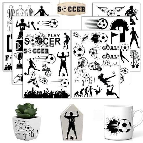 Rub On Sticker Fußball, 6 Stück A5 Rub On Aufkleber, Folie Transferaufkleber, für Raysin, Möbel, Glas, Holz, Scrapbooking, DIY Basteln Deko (Fußball)
