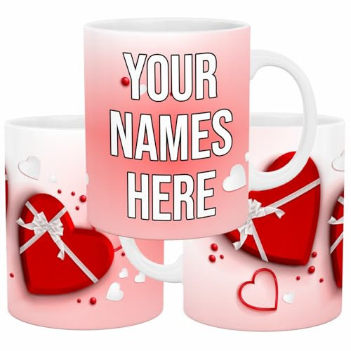 lepni.me Personalised Mug with Your Own Name Photo Text or Initial | Custom Ceramic Cup for Coffee Tea | Birthday Gift with Heart (Hearts Gifts)