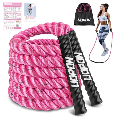 Weighted Jump Rope for Women, 2 LB Heavy Skipping Rope for Exercise with Training Poster, 9.2FT Weight Fitness Jump Rope for Improve Strength, Building Muscle & Total Body Workout Equipment