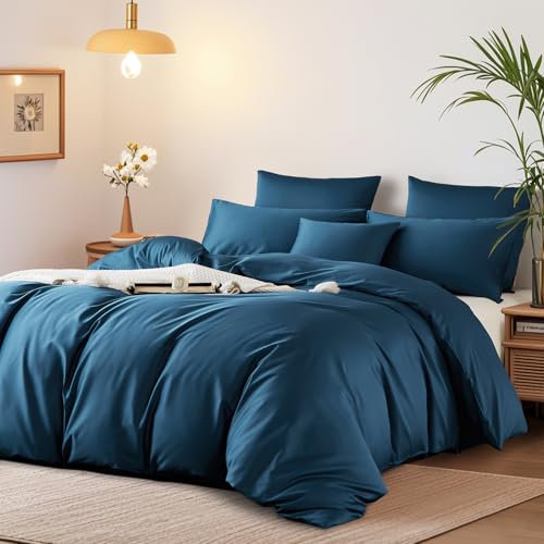 Boqingzhu Mako Satin Bettwäsche 220x240 cm Petrol Blau 100% Baumwolle Lyocell Seide Bettwäsche Set mit 2 Kissenbezüge 80x80cm, Atmungsaktiv & Weich, Perfekt für Sommer und Winter