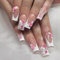 MouyouGlow Press on Nails Mittellang,Ballerina Cute Kawaii Weiß French 3D Kitty Kuro mi Carton Blumen Floral Perle Y2K Coquette Fake Nails mit Nagelkleber,White Tips Künstliche Fingernägel