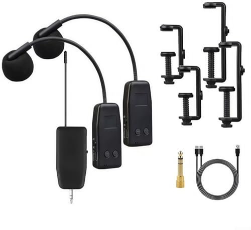 MeevrgR Violino Wireless Microfono Sistema - 2.4G Clip-On (50m Range) - Doppia ricarica, accoppiamento automatico - 1/2 Trasmettitori + Ricevitore - Batteria 6H - Nero (21x3cm) (1 a 2)