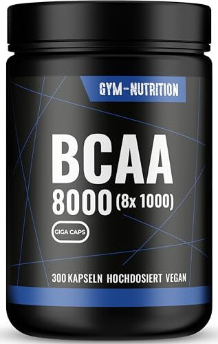 BCAA Kapseln hochdosiert – 300 Kapseln – 8000 mg pro Tag | Verhältnis 2:1:1, L-Leucin, L-Isoleucin, L-Valin – produziert in Deutschland
