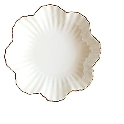KWMAEEUID Assiette à dîner 8 Pouces en Forme de Fleur avec Bord doré en céramique Nordique Florale Blanche en Porcelaine, Assiette à Soupe, Bol à Salade, Plat à Dessert, Assiette de Table