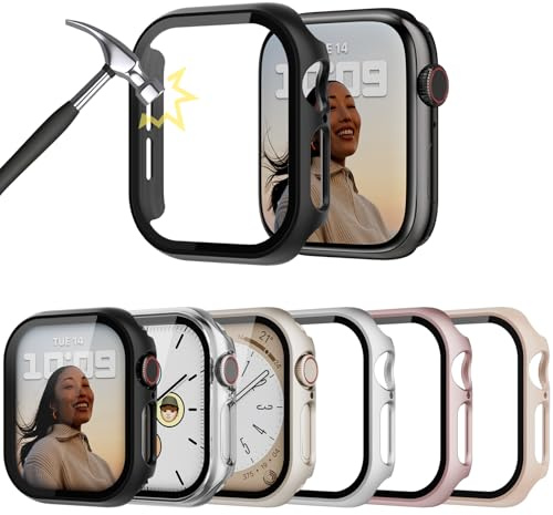 Lovmunia 6-Stück Gehäuse mit Displayschutzfolie Kompatibel mit Apple Watch Series 11/10 46mm, Rundum Hard PC Schutzhülle Eingebaut Kratzfest Gehärtetes Glas Schutzfolie für iWatch 10/11 46 mm