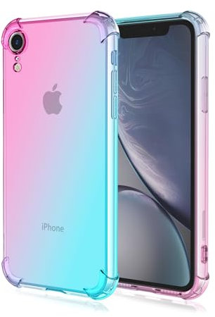 Draamvol for iPhone XR Phone Case, Ultra Slim Soft TPU Shockproof Clear Two Color Gradient Air-cushioned Protection Non-Yellowing Phone Cover, Pink & Green