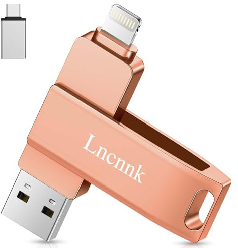 Lncnnk 512 Go Clé USB 3.0 Certifié MFi, Clé USB Lightning Photo Stick Mémorie Extension de Stockage Externe clé USB C Flash Drive de Sauvegarde pour iPhone/iPad/Android/Mac/PC, Rose