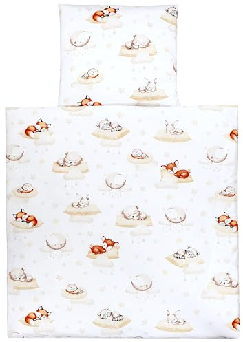 TupTam Wiegenset, Schlafende Baby Tiere/Beige, 80x80 cm | Baby 4-teilig Unisex Bettwäsche-Set: Bettdecke und Kopfkissen mit Bezug