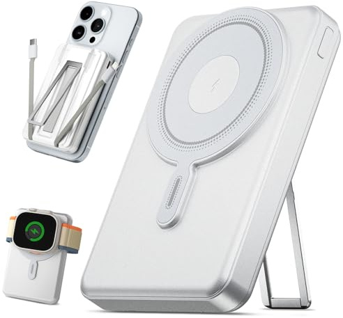 eazpower per Magsafe Power Bank 10000mAh, batteria wireless magnetica con supporto e cavi, PD 20W Caricabatterie portatile a ricarica rapida per iPhone 16 Pro Max/15/14/13/12 Mini, Apple Watch