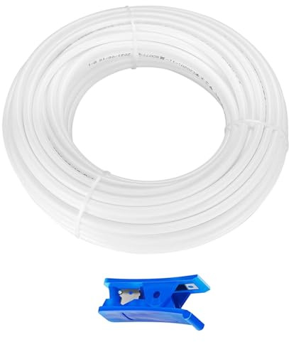 HUAZIZ 20 Meter weiß Kühlschrankschlauch, Zulaufschlauch, RO Osmose Schlauch für Side by Side Kühlschrank, Wasserfilter, Aquarium, Wasserzulaufleitung 1/4 (6,35 mm) mit Schlauchcutter