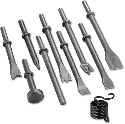 NYXOVA 10pcs Air Hammer Chisel Bits Set, Pneumatic Air Chisel Punch Bits for Concrete, Stone, Tile, Masonry, Rust Removal and Demolition
