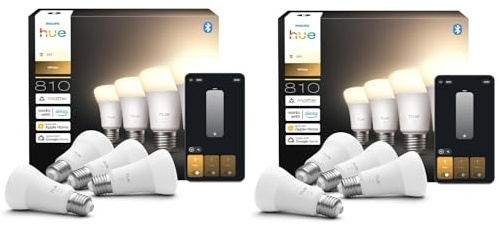 Philips Hue Bundle – 2x Viererpack White 810 Lumen A60 E27 LED Smart Lampen (8 Stück) | Dimmbar, App- & Sprachsteuerung, Kompatibel mit Alexa, Google Home & Apple HomeKit