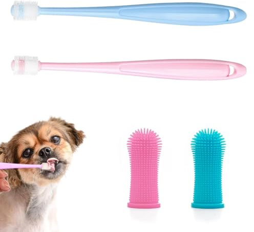 4 Stück Hunde Zahnbürste, Langgriff Katzenzahnbürste Für Katzen 360 Grad Kleine Haustiere ZahnbürsteKatzen Weichem zahnpflege Set Für Kleine Haustiere Wiederverwendbar Zahnbürste Katze Und Hunde