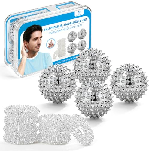 YANGTSUNG 4 Akkupressurbälle + 8 Akkupressurringe 30mm, Magnetic Acupressure Balls, Skills Borderline Set, Magnetische Spiked Massage Ball, Igelbälle Massageringe für Stress Relief