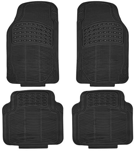 Crystals 4 Piece Heavy Duty Universal Black Rubber Car Mat Set | Non Slip All Weather Floor Mats for Cars, Vans, SUVs & Trucks