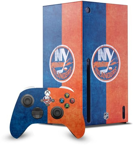 Head Case Designs Officially Licensed NHL Half Distressed New York Islanders Game Console Wrap and Game Controller Skin Bundle Compatible With Xbox Series X