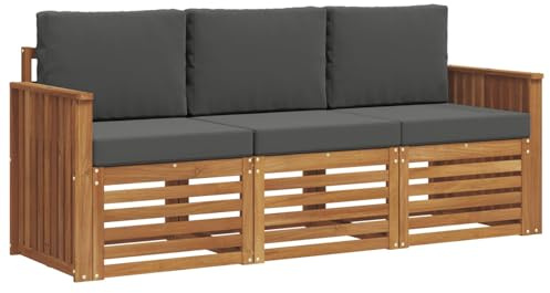 vidaXL Sofagarnituren 3 pcs Natur und Anthrazit Massivholz Akazie, Moderne Gartenmöbelsets, wetterfeste Sitzmöbel, Akazien-Sofa, Flexible Lounge-Lösungen für die Terrasse
