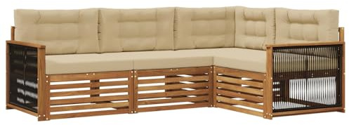 vidaXL Outdoor-Sofagarnitur mit Kissen 4 pcs Natur und Beige, Patio Lounge, modernes Outdoor-Sofa, wetterbeständige Eckbank, robuster Gartenmöbel, Bequeme Terrassenbestuhlung