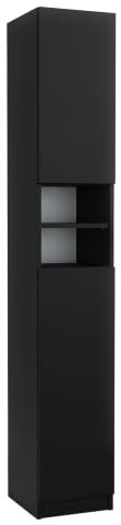 meble masztalerz Badezimmerschrank mit 2 Türen, Schwarz 180x30x31 cm | Badezimmermöbel, Modern Badregal, Hochschrank Bad , Schmaler Schrank