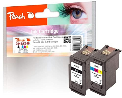Peach C545/546 Spar Pack Druckköpfe (BK, C) ersetzt Canon PG-545BK, CL-546C, 8287B006 für z.B. Canon Pixma MX 495, Canon Pixma TR 4550, Canon Pixma MG 3050, Canon Pixma IP 2800, Canon Pixma MG 2950