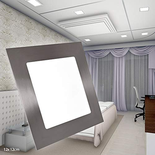 LED Panel Einbaustrahler Flach Edelstahl-Optik| 12W neutralweiß eckig | Spot Einbauspot Deckenleuchte Deckenlampe Lampe Leuchte