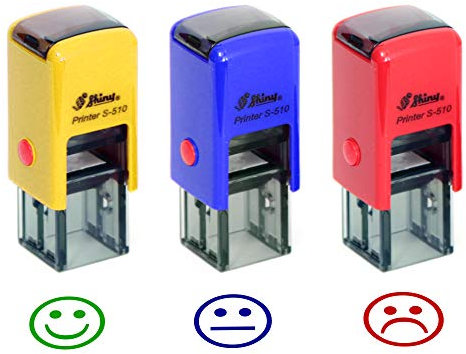3 Lehrer-Stempel [speziell für Kindergarten und Grundschule – Automatik-Stempelkissen für Smileys].
