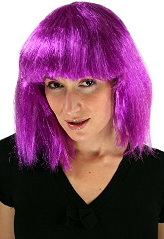 Perücke Fasching lila viel Volumen Pony Wig Disco NEU