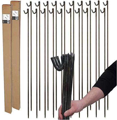 20 Pack of Strong 10mm Steel Fencing Road Pins 1.25m High for Temporary Barrier Fencing and Garden Netting
