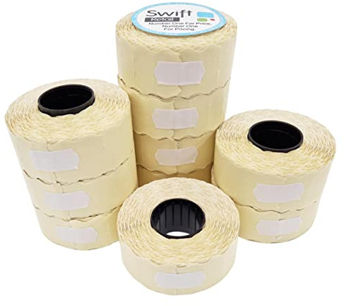 Swift 26 x 12 mm Price Gun Labels White Peelable 10 Rolls 10,000 Labels Stickers CT4 Wavy Edge Pricemarker Tags Fits Many Pricing Labellers, Bulk Compatible Refill for Retail Shop and Price Tagging