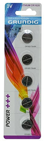 Grundig 53892 Lithium-Knopfzellen 3V, CR 1620, 5er-Set