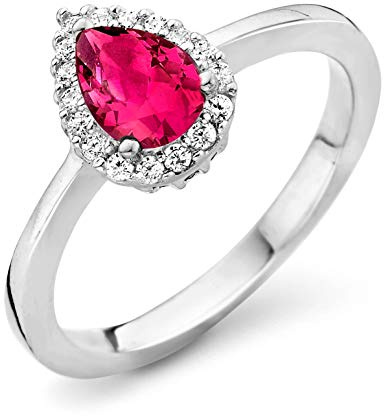 Orphelia Damen-Ring 925 Silber rhodiniert Zirkonia rot Tropfenschliff Gr. 52 (16.6)-ZR-7226/RU/52