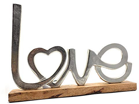 Moderner Schriftzug Aufsteller LIEBE silber auf Mangoholz 41x5x29 cm