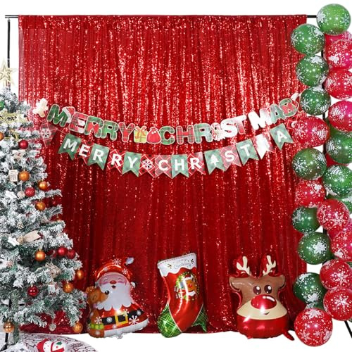 3E Home Red Sequin Backdrop,152x213cm(5Ftx7Ft) Glitter Photo Booth Background for Christmas Birthday Wedding Baby Shower Party Decoration