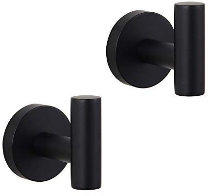 GERZWY Bathroom Matte Black Coat Hook SUS 304 Stainless Steel Single Towel/Robe Clothes Hook for Bath Kitchen Contemporary Hotel Style Wall Mounted 2 Pack AG1107B-BK