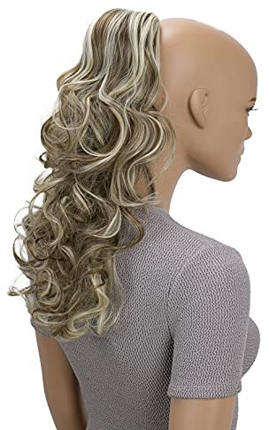 CAISHA 45cm Lang Haarteil Zopf Pferdeschwanz Haarverlängerung Mit Kordelverschluss Voluminös Gelockt Hellbraun Hellblond Mix PH31