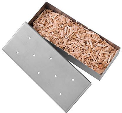 Royal Gourmet TB0902S Edelstahl Räucherbox mit Deckel für Holzkohle-Gasgrill, BBQ Räucherzubehör, Slow Barbecue, Raucharoma hinzufügen, funktioniert mit Holzspänen, L, 22,6 cm lang, Silber