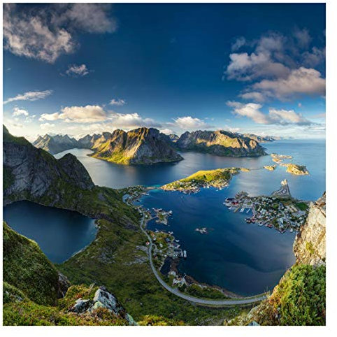 Tapete selbstklebend - Fjordblick in Reinebringen Fototapete Quadrat 240x240 cm