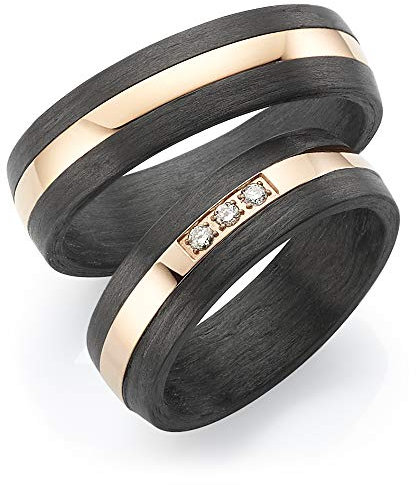 123traumringe Eheringe in Carbon, Titan & Roségold I Partnerringe mit 3 Brillanten & Etui I Gravierbare Eheringe mit Ringgröße 50-70 mm I Edle Verlobungsringe in 6 mm Breite & 1,9 mm Stärke I P12