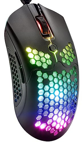 Wired Lightweight Gaming Mouse 65G, 26 RGB Backlit USB Gaming Mice & 7 Buttons Programmable Driver, PAW3325 12000DPI, with Ergonomic Ultralight Honeycomb Shell model O for PC Gamers, Xbox, PS4 -Black