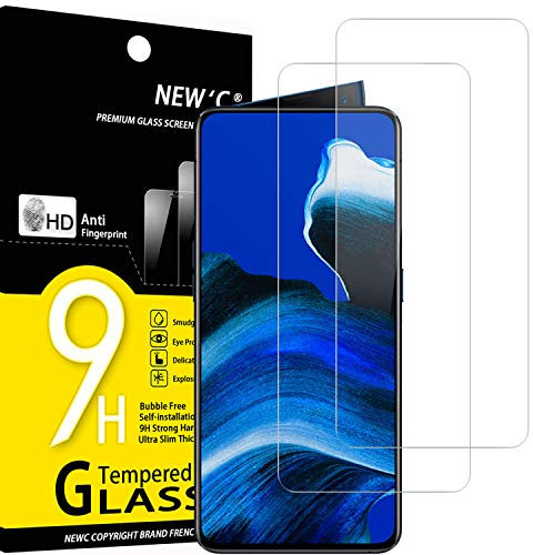 NEW'C Lot de 2, Verre Trempé pour Oppo Reno 2, Reno 2Z, Film Protection écran efficace contre les Rayures - sans Bulles - Ultra Résistant (0,33mm HD Ultra Transparent) Dureté 9H Glass