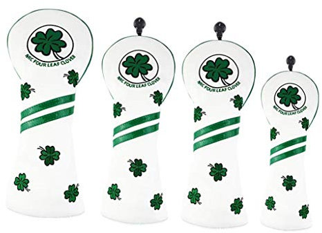 F Fityle 4pcs Golf Club Head Cover Set, Waterproof PU Leather, White, Golf Driver Headcover Set, Embroidery Pattern with Number Tag, Gift for Women Men Golfers