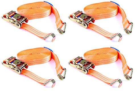 4x Spanngurt Zurrgurt mit Haken | 8 m bis 2000 kg / 2000 daN | 2-tlg orange| 35 mm Gurtbreite