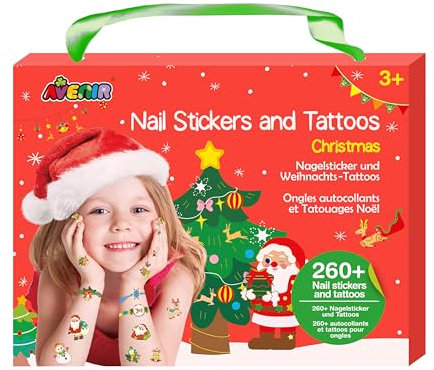 Avenir Christmas Nail Stickers & Tattoos - Kids 3+ Nail Art Stickers Decals Self-AdhesiveCute Nail Supplies Nail Art Design Decoration Accessories