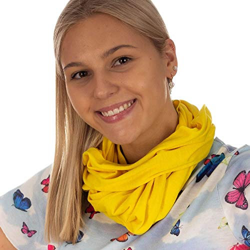 DOLCE ABBRACCIO by RiemTEX Loop Schal Damen Schlauchschal mit Geheimfach Kuscheliger Loopschal aus Jersey Halstuch in Uni Farben (Sonnengelb)