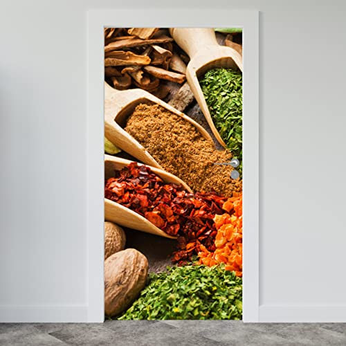 Estika Türtapete selbstklebend - Gewürze der Welt - 95x205 cm - Einem Bogen Türposter, Küche Türaufkleber, Aufkleber PVC Folie, Klebefolie für türen, Tür tattoo, Modern decoration