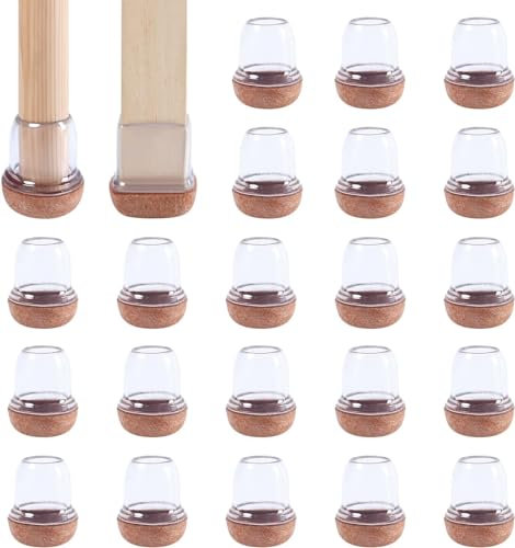 RCHYFEED 24 pièces Protection pour Pieds de Chaise 14-36mm avec Rembourrage en Feutre Transparent, Couvre Pieds de Chaise Meubles en Silicone 0,75 protege élastique, Patins Embout de Chaise en Feutre