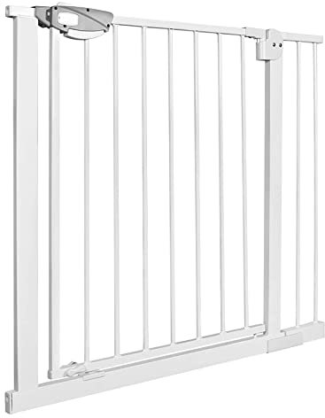 XMTECH Türschutzgitter Ohne Bohren Treppengitter für Kinder 85-95cm breit,Auto-Close Baby Türgitter Treppen Absperrgitter mit Druckbefestigung,Safety Gate,180° Zweiwegeöffnung Weiß
